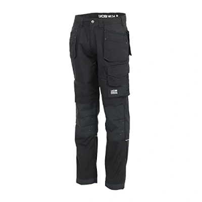 Image of JCB Trade Trousers for Men Holster Pockets Men&#039;s Workwear Utility Pants Reinforced Stitching Cargo Black Regular Leg 42W