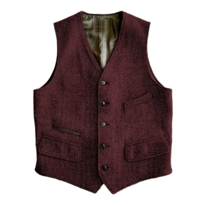 Image of Solovedress Wool Suit Vest Formal Regular Fit for Wedding Groomsmen, burgundy, XXXL