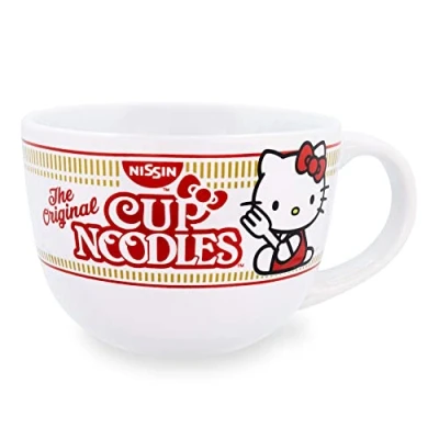 Image of Toynk Sanrio Hello Kitty x Nissin Cup Noodles Ceramic Soup Mug Holds 24 Ounces