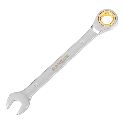 Image of DAKCOS Fixed Head Ratchet Spanner 15mm Ratcheting Combination Wrench Chrome Vanadium Steel