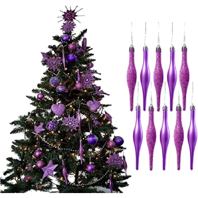 Image of UKDeals direct® LILAC Collection CHRISTMAS DROPLET BAUBLES TREE DECORATIONS GLITTER MATT ICICLES (Pack of 6 Heart 8cm)
