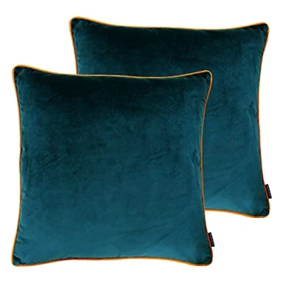 Image of Paoletti Meridian Twin Pack Polyester Filled Cushions, Teal/Tiger, 55 x 55cm