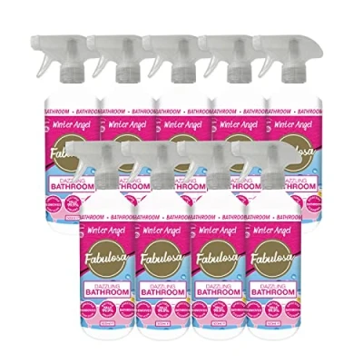 Image of Fabulosa Multi Purpose Antibacterial Dazzling Bathroom Cleaner Disinfectant Trigger Spray with Lasting Fragrance, 9 Pack, 500ml, Winter Angel