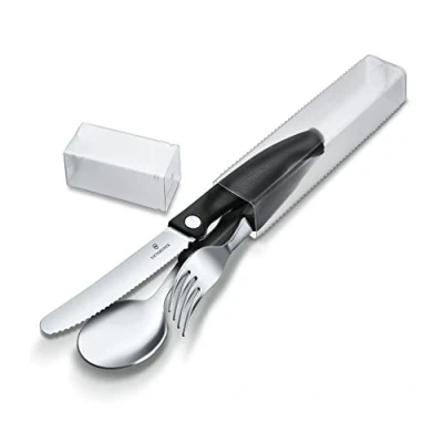 Image of Victorinox Swiss Classic Table Set, Set of 3, Extra Sharp Blade, Wavy Edge, 11 cm, Stainless Steel, Black