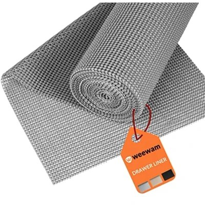 Image of Non Slip Kitchen Drawer and Shelf Liner, Weewam 30 x 600 cm Liner Roll EVA Adhesive Grip Mat for Cabinet Cupboards Washable Protective Home Office (Grey)