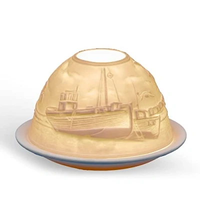 Image of Porcelain Dome Candle Holder in a Seaside design Tealight Handcrafted shaped Unglazed Finish White