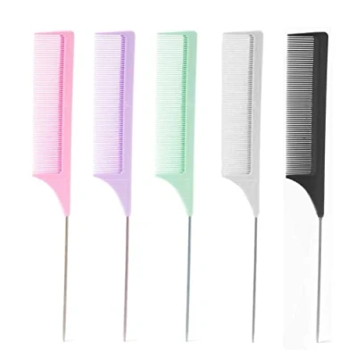 Image of Simply Hair 5 Pc Tail Comb. Extra Long Hairdressing Comb Fine Tooth Metal End Rat Parting For Use As Styling Highlighting Pin Tail. Per Set. (Mixed)