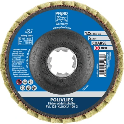 Image of PFERD Pollifleece flap washer, pack of 5, 125 mm, A100, coarse, X LOCK (22.23 mm), 44694211 for quick and comfortable tool changes