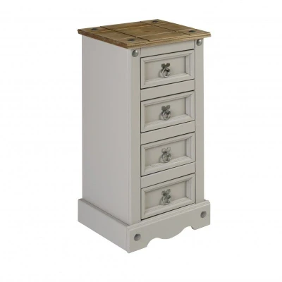 Image of Mercers Furniture Corona Grey Wax 4 Drawer Narrow Bedside