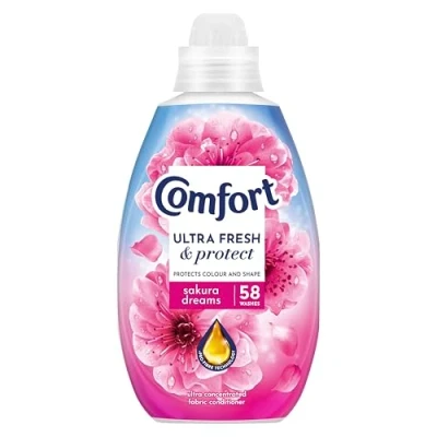 Image of Comfort Ultra Fresh &amp; Protect Sakura Dreams Fabric Conditioner with Pro Fibre Technology Protects Colour and Shape 58 washes (870 ml)