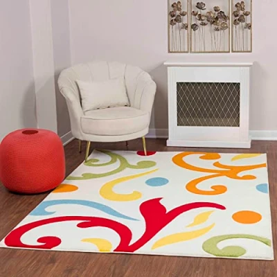 Image of Livabliss Marseille Abstract Rug Area Rugs Living Room 120x170 cm, Dining Room, Lounge, Kitchen, Bedroom Modern Marble Rug, Soft Luxurious Easy Care Medium Pile Large White, Multicolour