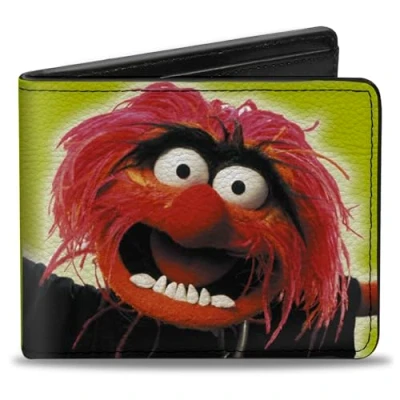 Image of Buckle Down Disney Wallet, Bifold, The Muppets Animal Portrait and Autograph Yellow, Vegan Leather, 4.0&quot; x 3.5&quot;, Casual