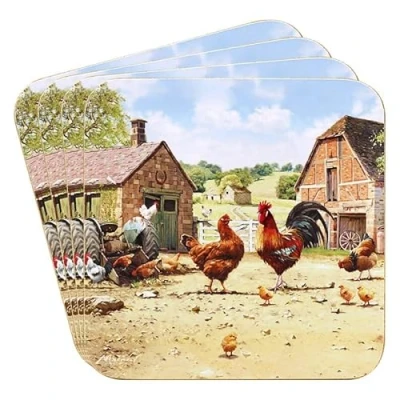 Image of The Leonardo Collection Cockerel &amp; Hen Coasters Set of 4 For All Modern Kitchen Offices Designed By Macneil Studios Types Cups Mugs