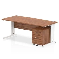 Image of Impulse 1800x800 Desk Walnut Top White Cable Managed Leg+ Mobile Ped