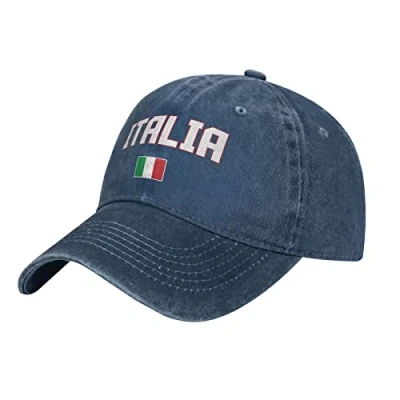 Image of BAAROO Navy Washed Denim Baseball Cap Italian National Italy Flag Cool Men Vintage Cotton Hat Unisex Trucker Patriotic Hats