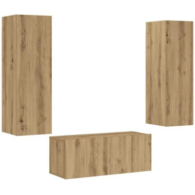 Image of vidaXL Wall Mounted TV Cabinets 3 Piece Set Artisan Oak Engineered Wood Media Storage Unit for Living Room/Bedroom/Office