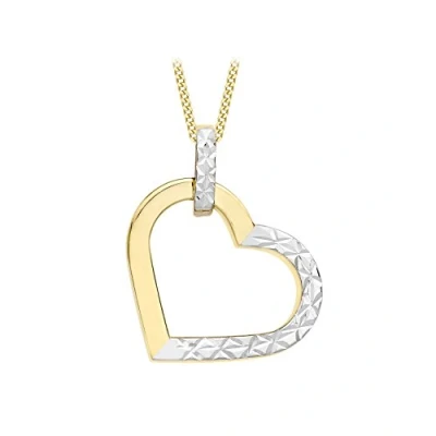 Image of Carissima Gold Women&#039;s 9 ct 2 Tone Heart Pendant on Adjustable Curb Chain Necklace of Length 41 cm/16 inch 46 cm/18