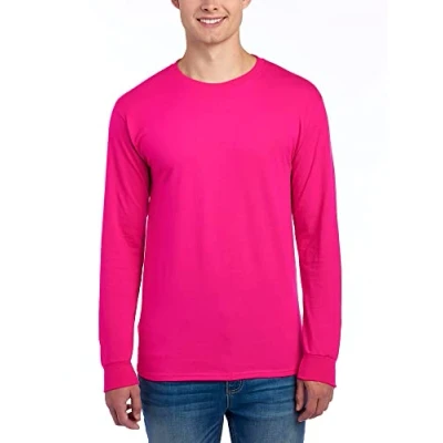 Image of Jerzees Men&#039;s Dri Power Cotton Blend Long Sleeve Tees, Moisture Wicking, Odor Protection, UPF 30+, Sizes S 3x, Cyber Pink, 3XL