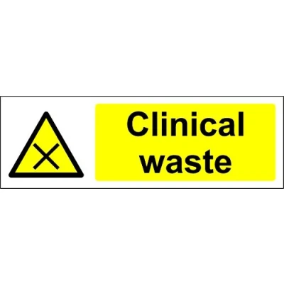 Image of Warning Clinical Waste Safety Sign Self Adhesive Sticker 150mm x 50mm