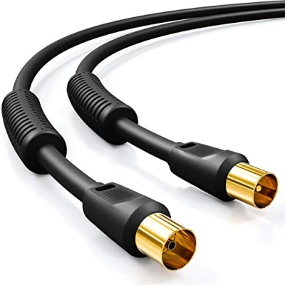 Image of deleyCON 7.5m (24.61 ft.) TV Antenna Cable Coaxial HDTV Fourfold Screen 2x Ferrite Core Sheath Current Filter DVB T T2 Radio DAB Black