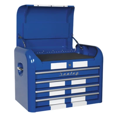 Image of Sealey Premier Topchest 4 Drawer Retro Style Blue with White Stripes