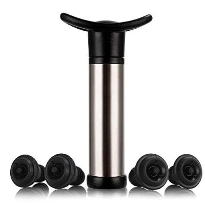 Image of FosFun Wine Saver Vacuum Pump with 4 Stopper, Red Gift Set,Stainless Steel