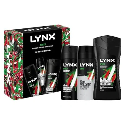 Image of LYNX Africa Trifecta deodorant Gift Set body spray, wash + antiperspirant perfect gifts for him 3 piece