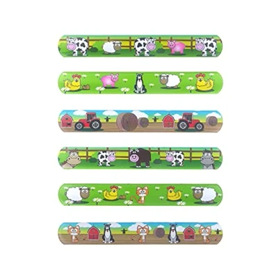 Image of Anila&#039;s Complete Farm Animals Themed 10 Party Bag Fillers &amp; Favours Assorted Snap Bracelets. (Ideal for Children Aged 3 8)