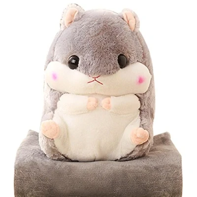 Image of YunNasi Cuddly Plush Stuffed Hamster Pillow with Comfortable Blanket of 100cm x 170cm, Grey