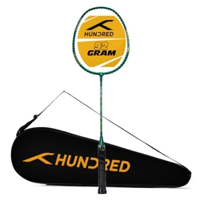 Image of HUNDRED Powertek 200 PRO Graphite Strung Badminton Racket with Full Cover For Intermediate Players Weight: 95 grams Maximum String Tension 18 20lbs