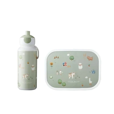 Image of Mepal Lunch Set Campus Little Dutch For Children with Pop up Drink Bottle &amp; Box School or On The Go BPA free 400 ml + 750 Farm