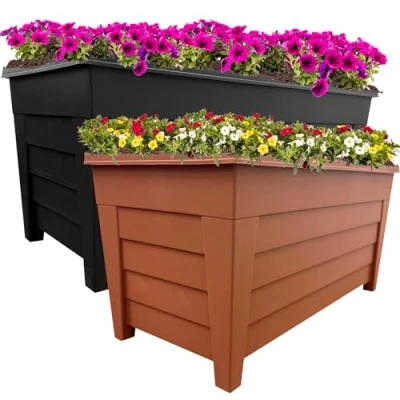 Image of STORM TRADING GROUP Large Grosvenor Trough 55cm Terracotta or Black Long Flower Planter For Home, Balconies, Gardens, Greenhouses &amp; Patios (4, Terracotta)