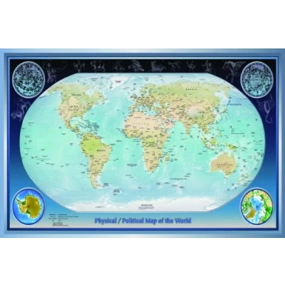 Image of laminated PHYSICAL MAP OF THE WORLD Geography Poster size 15X22.5 inches educational teaching resource wall chart