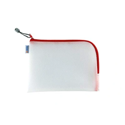 Image of HERMA 20008 Zip Toiletry bag A5, transparent (26 x 20 cm) small zippered travel pouch for cosmetics, liquids, make up, toothbrush, clear cosmetic with zipper in red