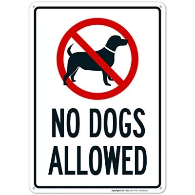 Image of Inga No Dogs Allowed Sign Funny Retro Metal 8x12 inches