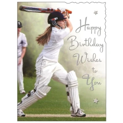Image of Female Birthday Card for Her General Women/Girls Sporty Cricket Design Special Finishes and Illustrated Insert Leaf Made in the UK