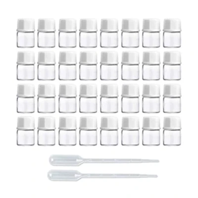 Image of Enslz 50pcs 1/4 Dram (1ml) Small Transparent Glass Cosmetic Essential Oil Perfume Bottle with Orifice Mini Sample Bottles ContainerWhite Lid (Transparent, 1ml)