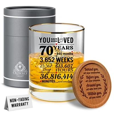 Image of Kies CROWNLY Crystal®Decorations Gifts for 70 Year Old Men 70th Birthday Him Whiskey Gift Presents