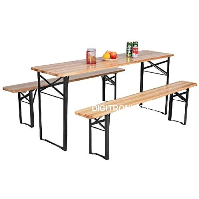 Image of CruiseTech® 3 Pcs Portable Wooden Folding Picnic Beer Table Bench Trestle Patio Outdoor Garden Pub Adult Size (Large (120x50x75 cm) cm))