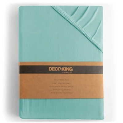 Image of DecoKing Fitted Sheet UK Single Cotton Jersey Boxspring, Amber Collection, 80x200 90x200 cm Light Turquoise