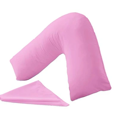 Image of Homefurnishing Pink Polycotton Back And Neck Support V Shaped Orthopedic/Nursing Pillow Case