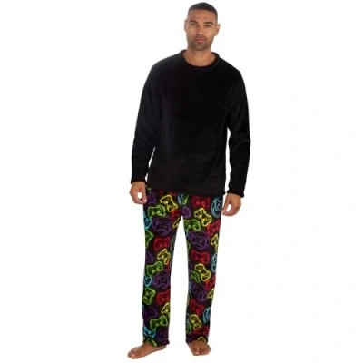 Image of INSIGNIA Mens Super Soft Fleece Long Sleeve Top Pyjamas Sets (UK, Alpha, L, Regular, BlacK Gamer)