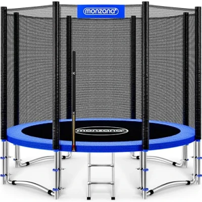 Image of Monzana® 10ft Complete Trampoline Set 305cm With Safety Net Access Ladder Edge Cover Spring Tool Home Childrens Garden Outdoor Blue Black