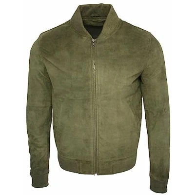 Image of Men&#039;s Varsity Suede Green Leather Bomber Jacket S