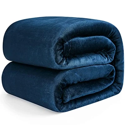 Image of EHEYCIGA Fleece Blanket Navy Throws for Sofas Fluffy Warm Soft Bed Settees Armchairs, Fit All Season, Single, 130x165cm