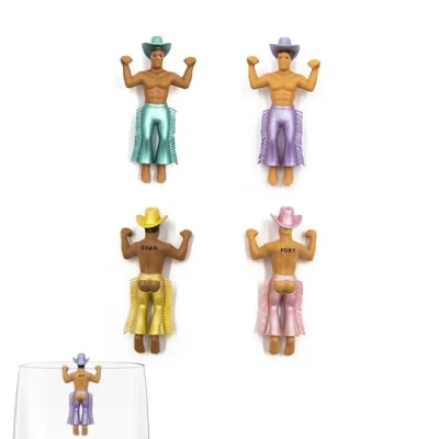 Image of NPW Drinking Buddies Disco Cowboys Drink Markers, Wine Glass Charms, Bachelorette Party, Girls&#039; Nights, Cowboy Theme &amp; More, Novelty Gifts, 4 Count