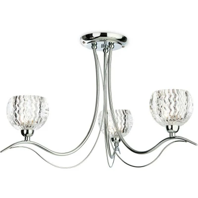 Image of Blanche 3 Light Semi Flush Multi Arm Ceiling Chrome, Moulded Clear Glass, G9