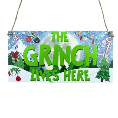 Image of Second Ave Funny Lives Here Christmas Xmas Wooden Hanging Decoration Festive Home Sign Plaque