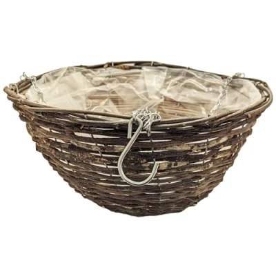 Image of Quickdraw 12 Rattan Hanging Basket Indoor &amp; Outdoor Garden Plants Flower Planters with Chain Liner (4 x Baskets)