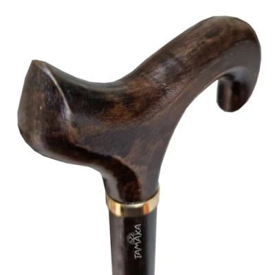 Image of TAMAKA® Gents Handcrafted Dark Brown Wooden Derby Handle Cane With Collar Walking Stick Mens Ladies 94cm (37&quot;)
